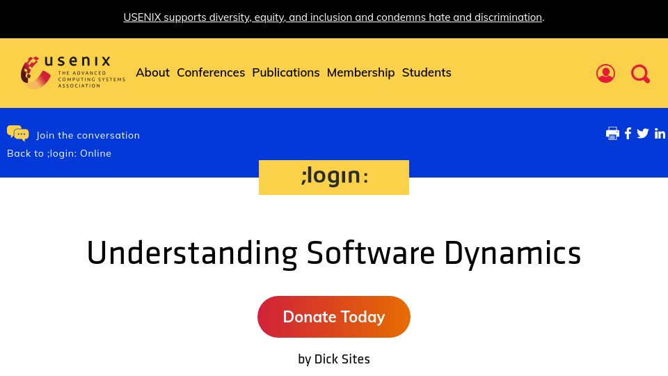 Screenshot of usenix.org: Understanding Software Dynamics [book review]