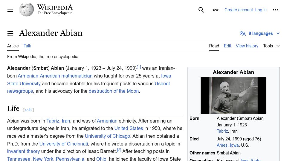 Screenshot of en.wikipedia.org: Alexander Abian