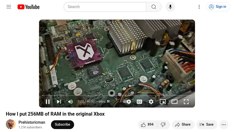 Screenshot of youtube.com: Modifying the OG Xbox to have 256M of RAM [video]