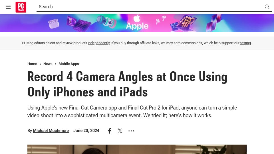Screenshot of pcmag.com: Record 4 Camera Angles at Once Using Only iPhones and iPads