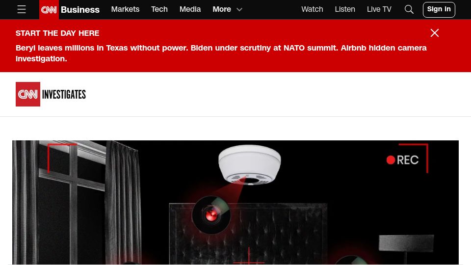 Screenshot of cnn.com: Airbnb's Hidden Camera Problem