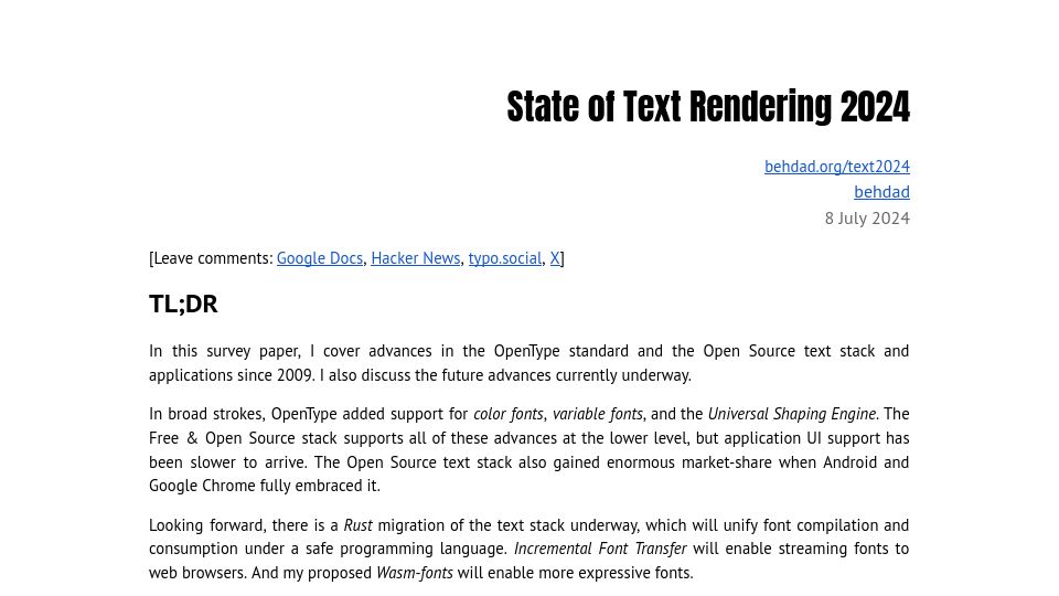 Screenshot of behdad.org: State of Text Rendering 2024