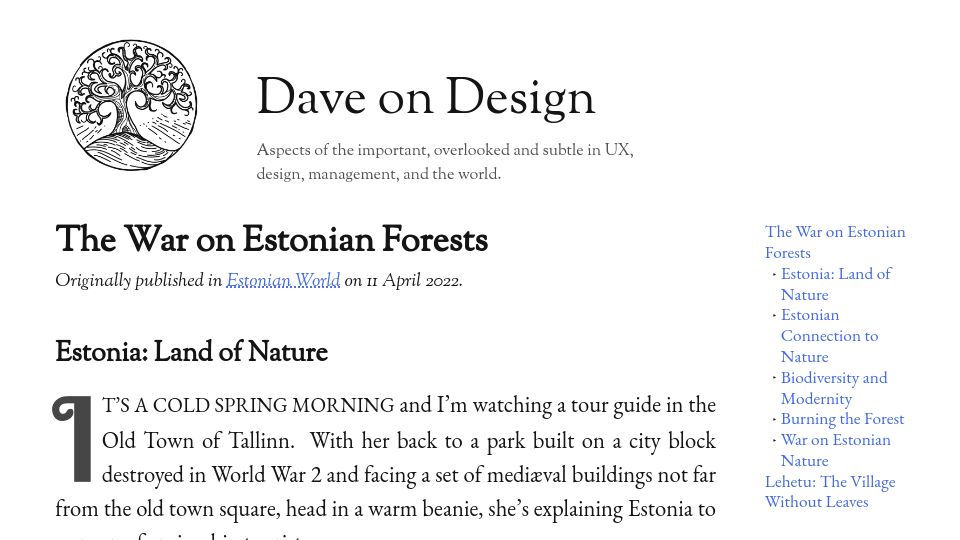 Screenshot of daveon.design: The War on Estonian Forests (2022)