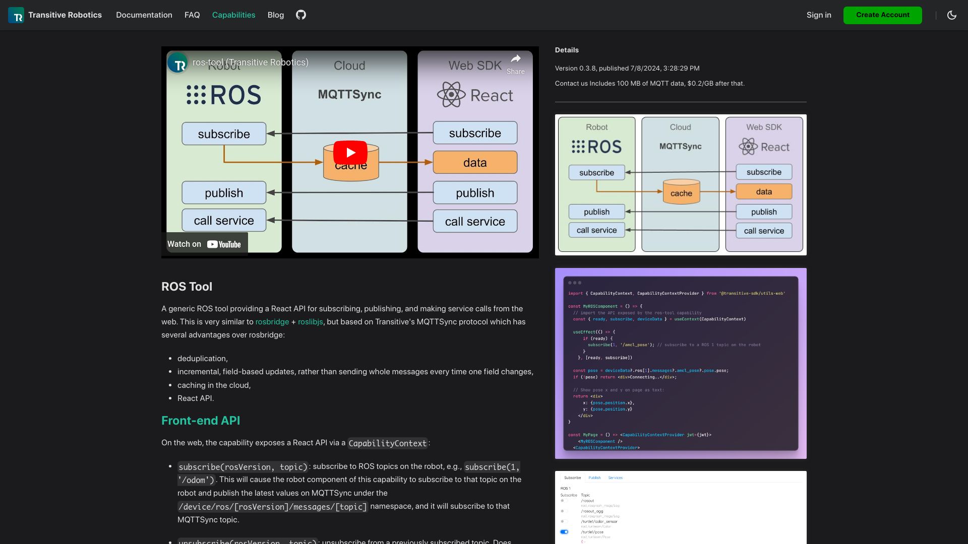 Screenshot of transitiverobotics.com: Show HN: The easiest way to create web UIs for ROS robots