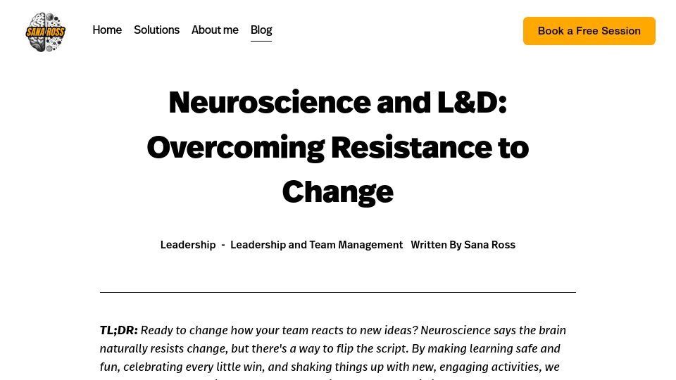 Screenshot of sanaross.com: The Neuroscience of Resistance to Change