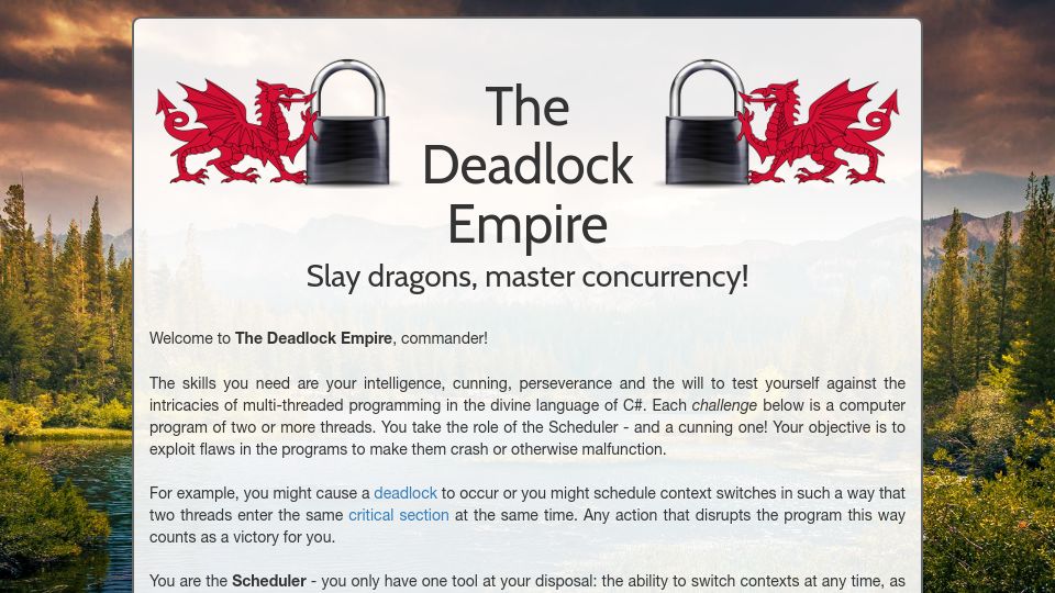 Screenshot of deadlockempire.github.io: The Deadlock Empire: An Interactive Guide to Locks