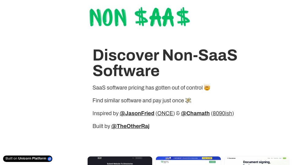 Screenshot of nonsaas.com: Show HN: Non SaaS – Directory of Non SaaS Apps