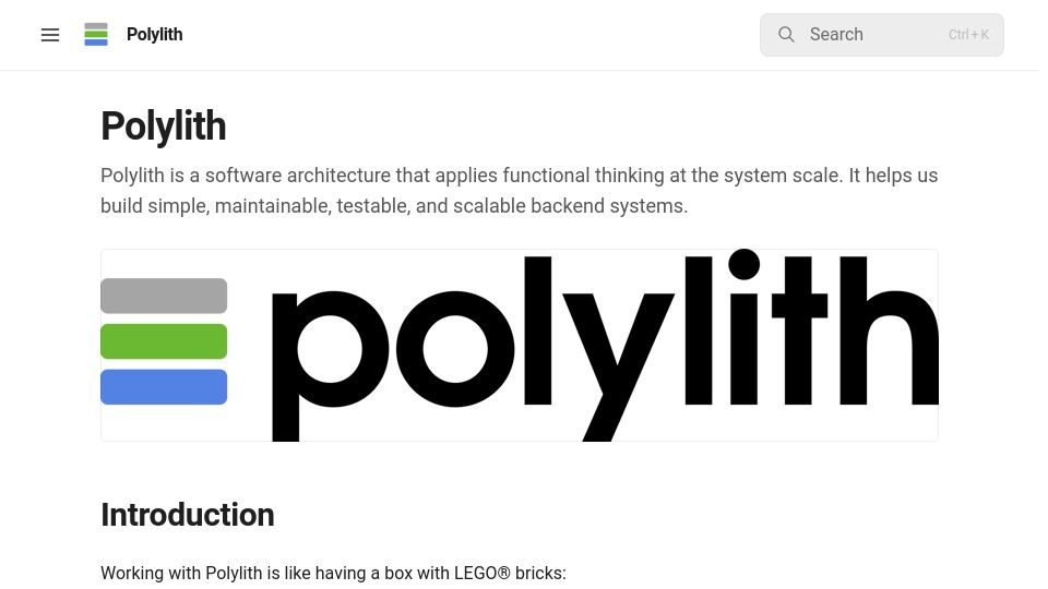 Screenshot of polylith.gitbook.io: Polylith