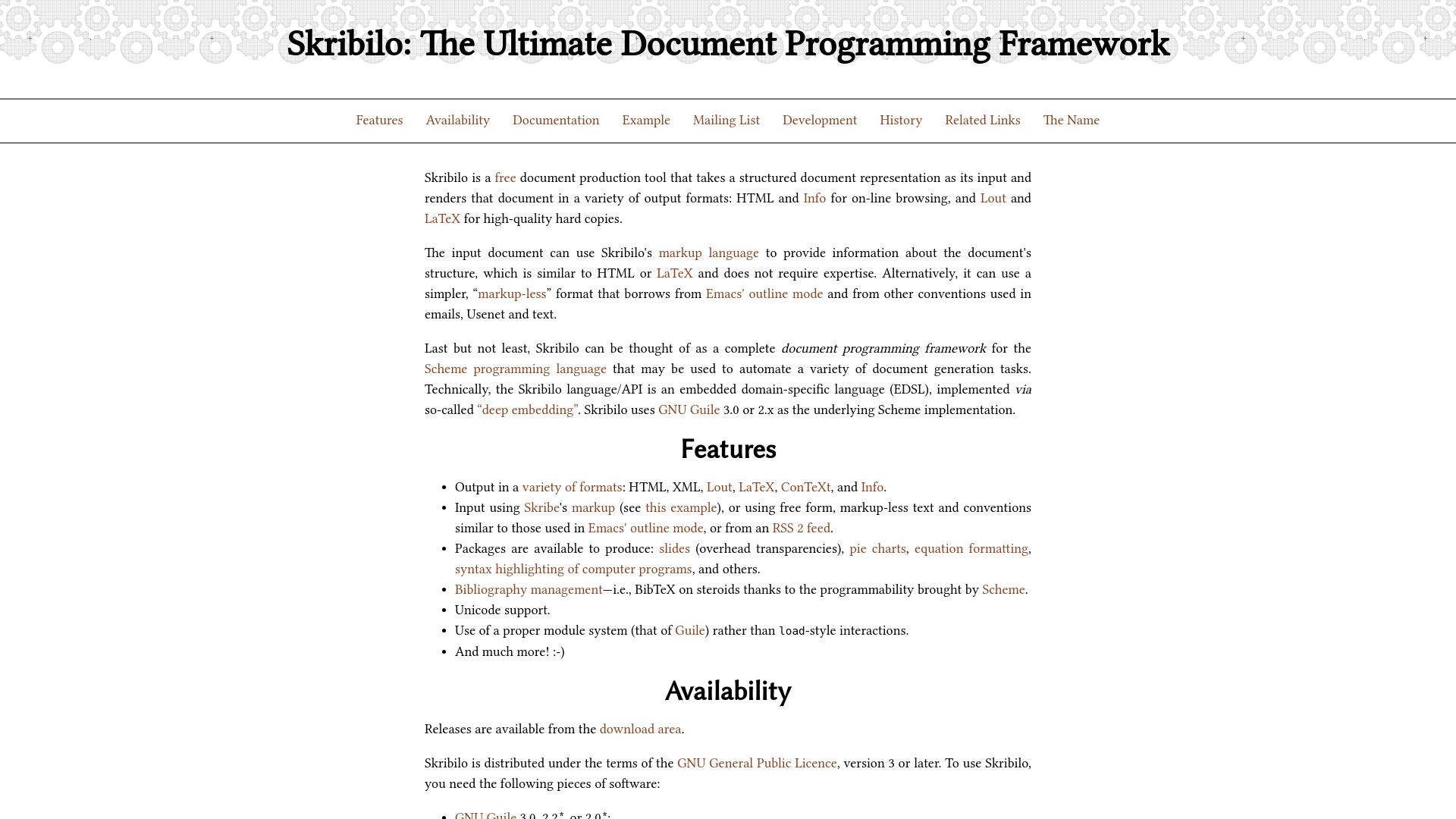 Screenshot of nongnu.org: Skribilo: The Document Programming Framework