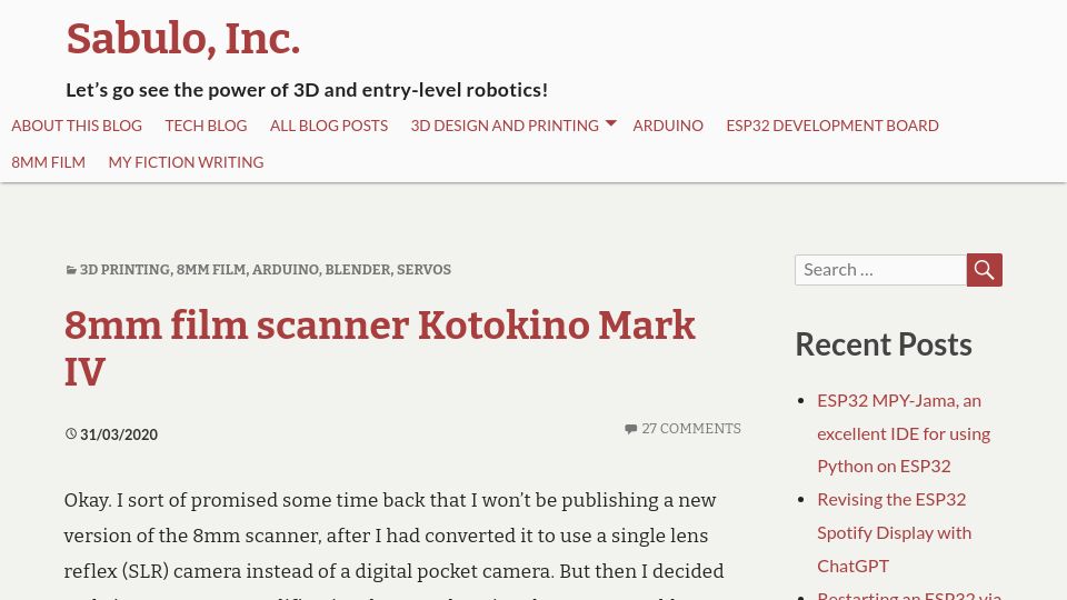 Screenshot of sabulo.com: DIY, 8mm film scanner Kotokino Mark IV (2020)