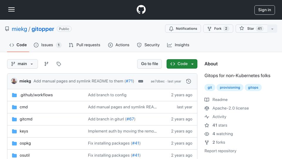Screenshot of github.com: GitOpper: GitOps Without Kubernetes