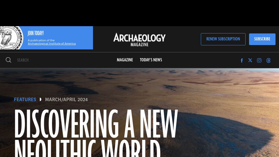 Screenshot of archaeology.org: Discovering a New Neolithic World