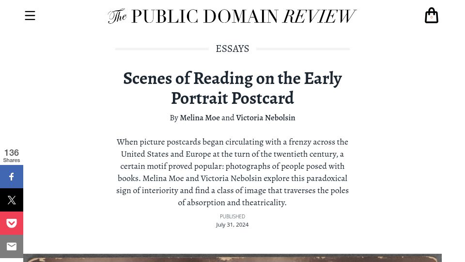 Screenshot of publicdomainreview.org: Scenes of Reading on the Early Portrait Postcard