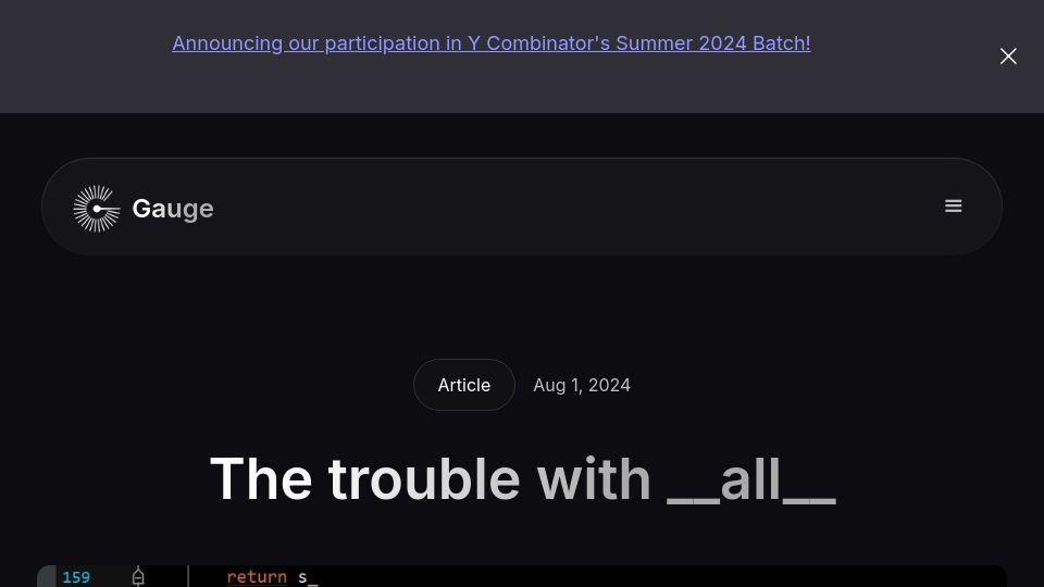 Screenshot of gauge.sh: The Trouble with __all__