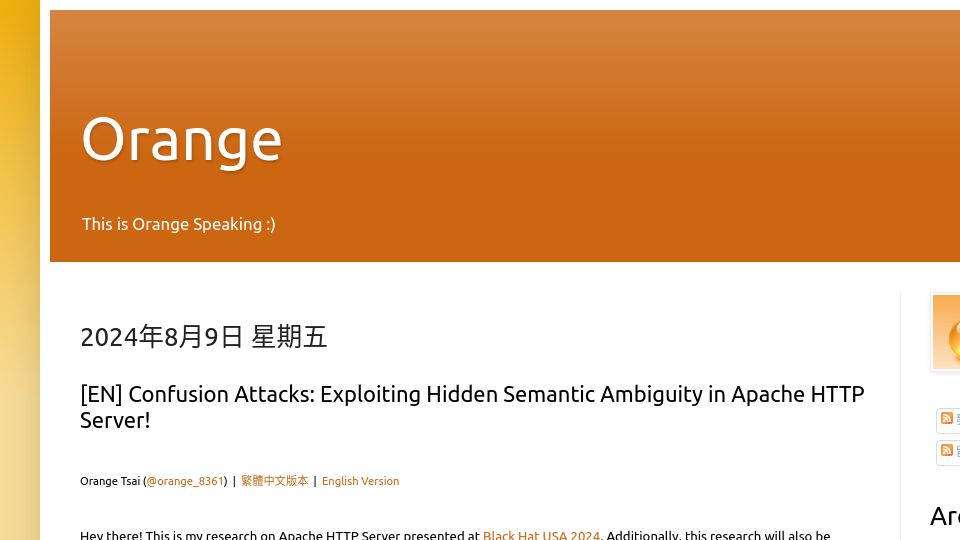 Screenshot of blog.orange.tw: Confusion Attacks: Exploiting Hidden Semantic Ambiguity in Apache HTTP Server