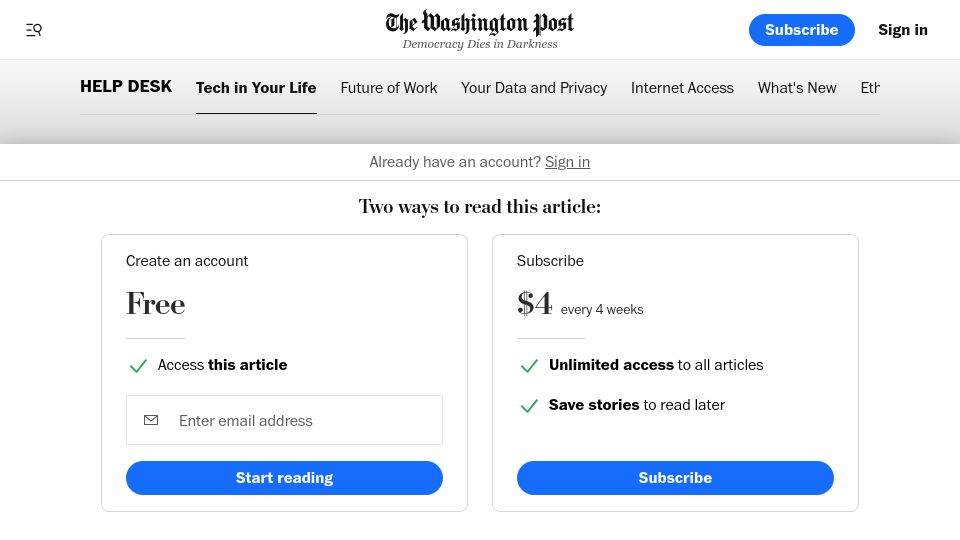 Screenshot of washingtonpost.com: 'Smart' technology is out of control. We adore this dumb tech