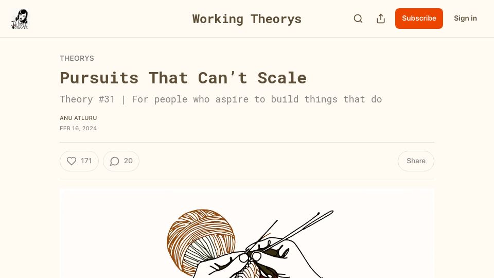 Screenshot of workingtheorys.com: Pursuits That Can't Scale