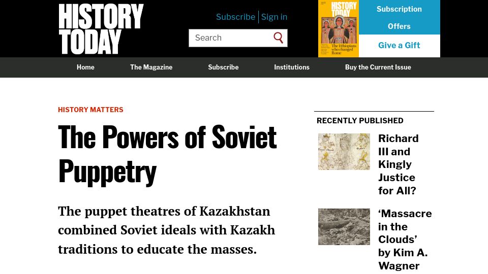Screenshot of historytoday.com: The Powers of Soviet Puppetry