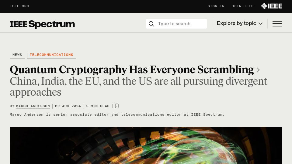 Screenshot of spectrum.ieee.org: Quantum Cryptography Has Everyone Scrambling