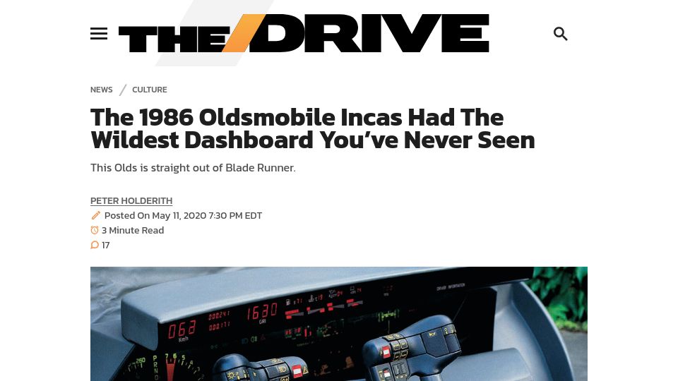 Screenshot of thedrive.com: The 1986 Oldsmobile Incas Dashboard (2020)