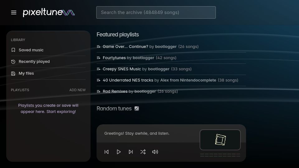 Screenshot of pixeltune.org: Show HN: Pixeltune, a nicer chiptune and VGM player
