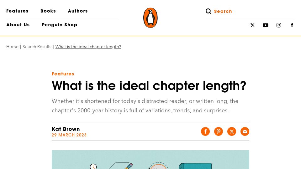 Screenshot of penguin.co.uk: What is the ideal chapter length? (2023)