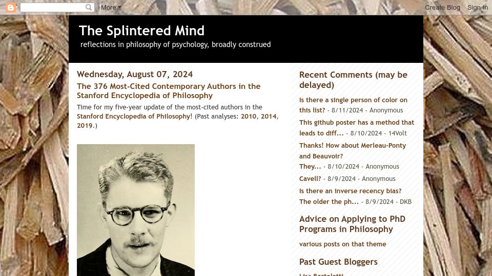 Screenshot of schwitzsplinters.blogspot.com: The most cited authors in the Stanford Encyclopedia of Philosophy