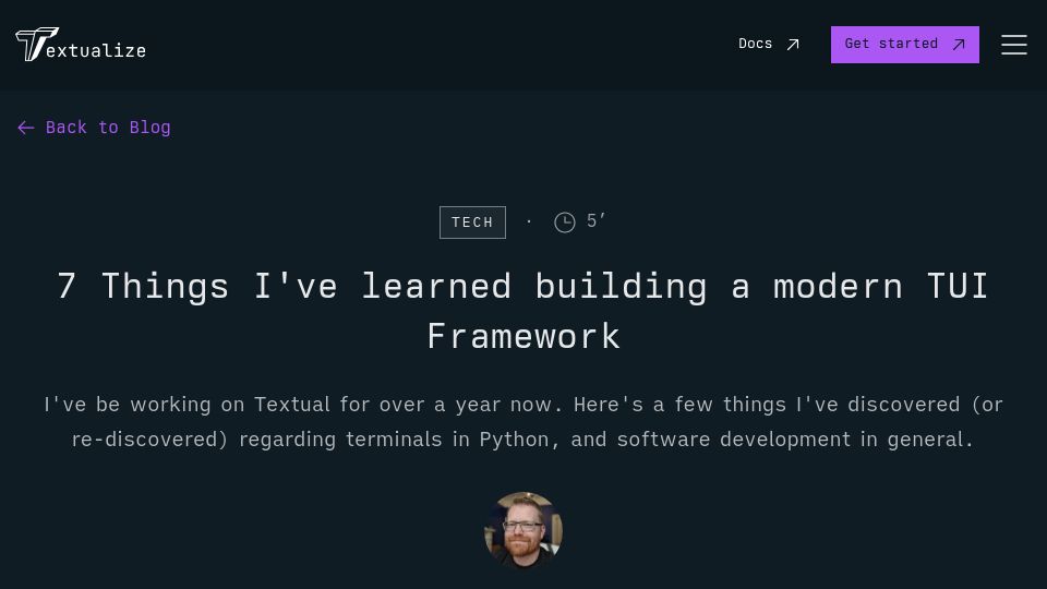 Screenshot of textualize.io: Things I've learned building a modern TUI Framework (2022)