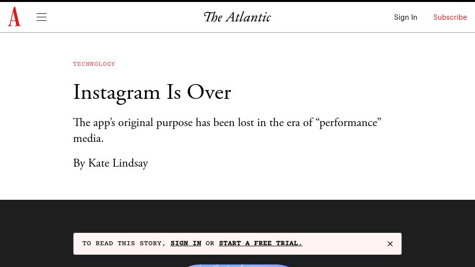 Screenshot of theatlantic.com: Instagram Is Over