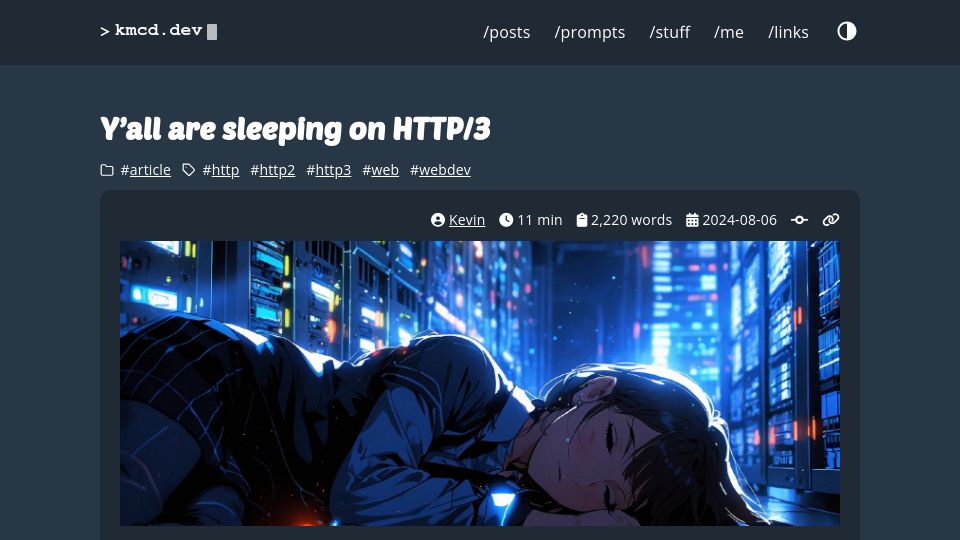 Screenshot of kmcd.dev: Y'all are sleeping on HTTP/3