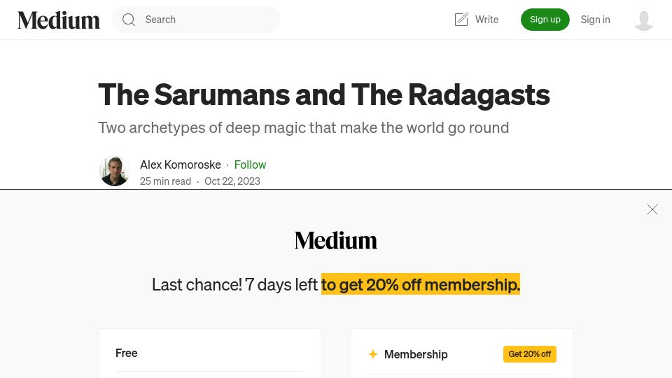 Screenshot of medium.com: The Sarumans and the Radagasts (2023)