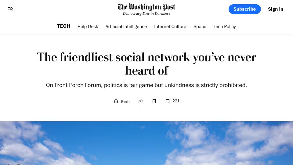 Screenshot of washingtonpost.com: On Front Porch Forum, politics is fair game but unkindness is prohibited