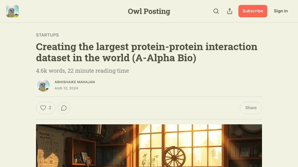 Screenshot of owlposting.com: Creating the largest protein-protein interaction dataset in the world