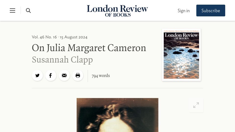 Screenshot of lrb.co.uk: Julia Margaret Cameron