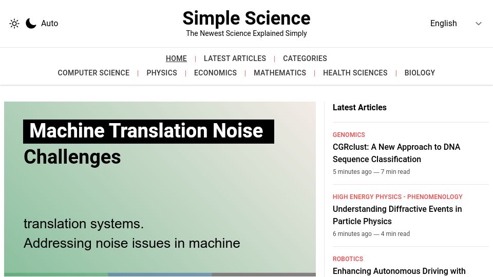 Screenshot of simplescience.ai: Show HN: Simple Science – The Newest Science Explained Simply