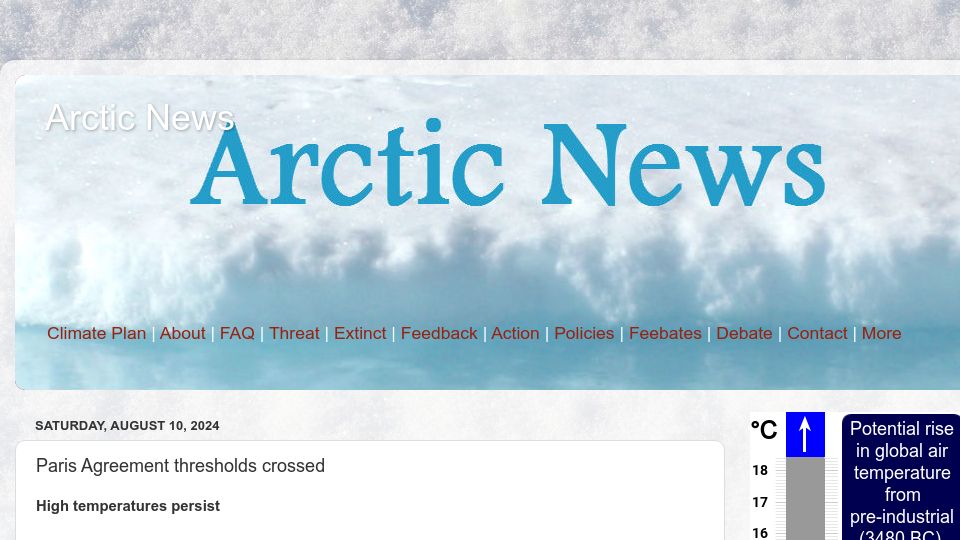 Screenshot of arctic-news.blogspot.com: Paris Agreement Thresholds Crossed