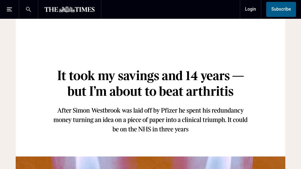 Screenshot of thetimes.com: It took my savings and 14 years but I’m about to beat arthritis