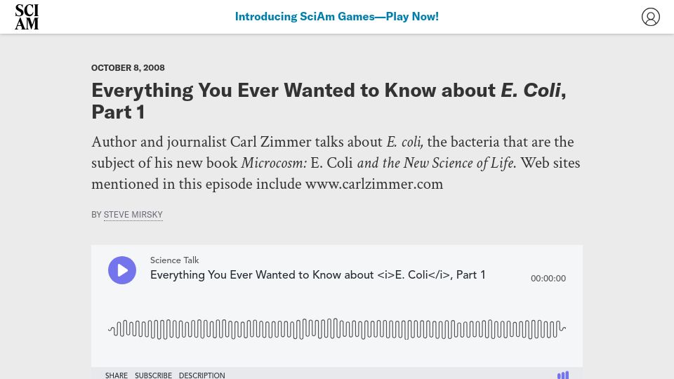 Screenshot of scientificamerican.com: Everything You Ever Wanted to Know about E. Coli (2008)