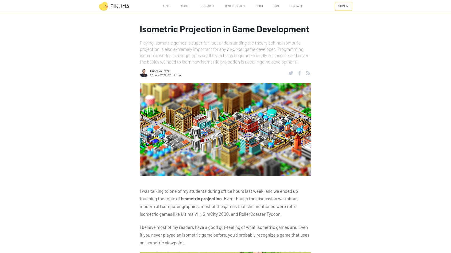 Screenshot of pikuma.com: Isometric Projection in Game Development