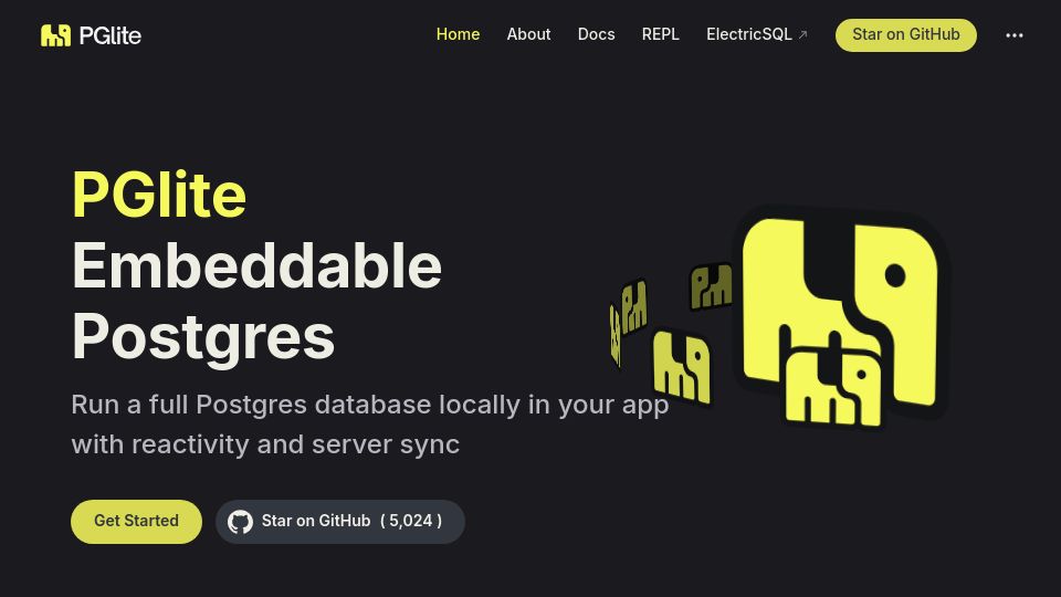 Screenshot of pglite.dev: Show HN: PGlite – in-browser WASM Postgres with pgvector and live sync