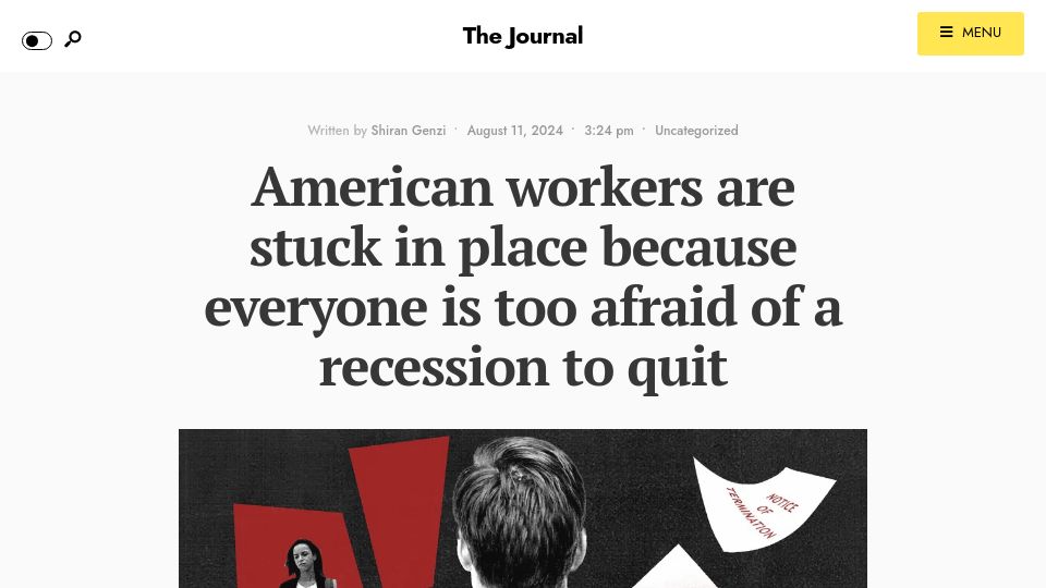 Screenshot of boredbat.com: Workers are stuck in place because everyone is too afraid of a recession to quit