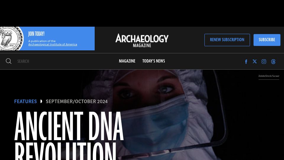 Screenshot of archaeology.org: Ancient DNA Revolution