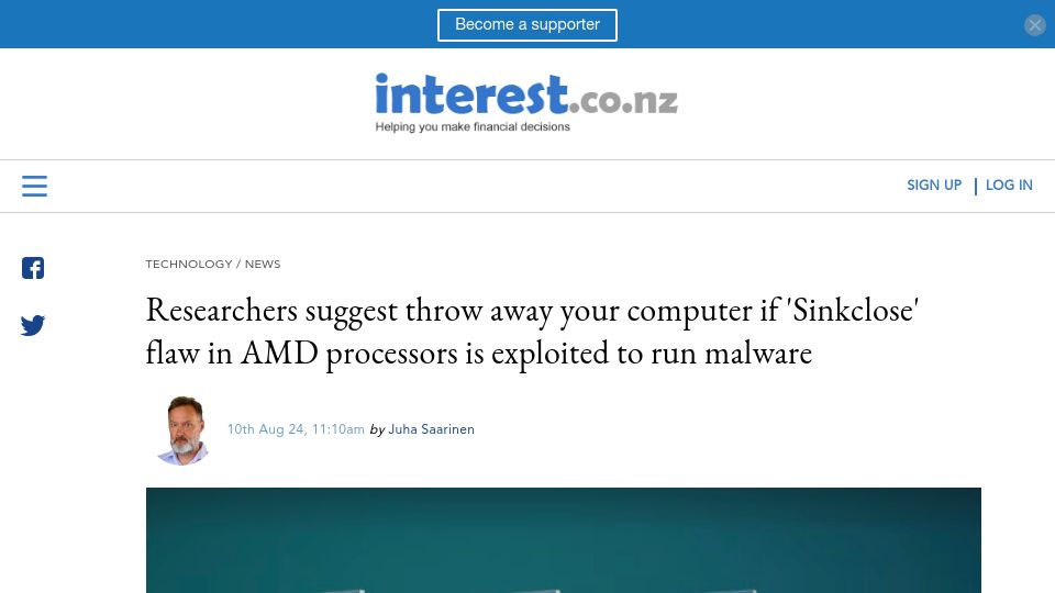 Screenshot of interest.co.nz: AMD's processors have been shipping with a dangerous security bug