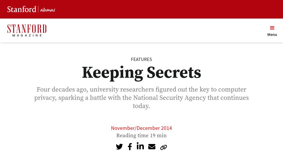 Screenshot of stanfordmag.org: Keeping Secrets (2014)