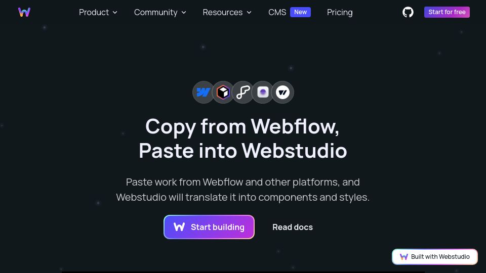 Screenshot of webstudio.is: Show HN: Copy-Paste from Webflow into Webstudio