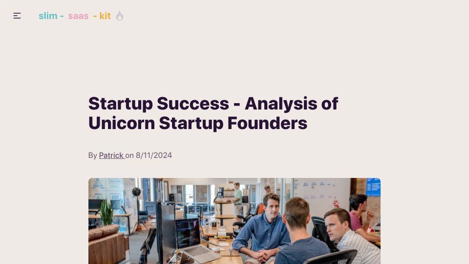 Screenshot of slimsaas.com: Analysis of unicorn startup founders