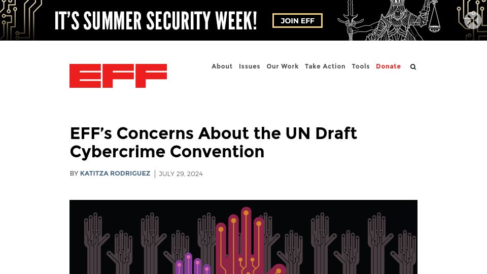 Screenshot of eff.org: EFF’s concerns about the UN Cybercrime Convention
