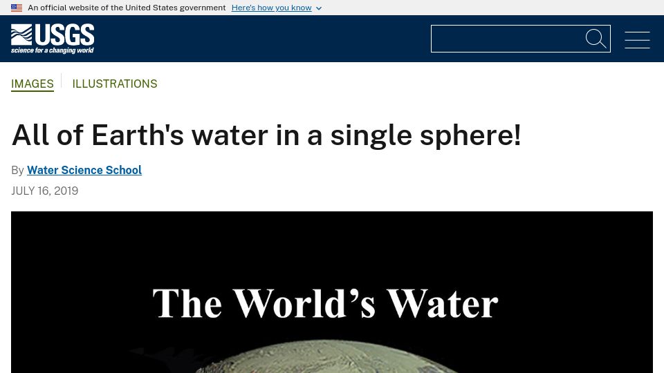 Screenshot of usgs.gov: All of Earth's water in a single sphere (2019)