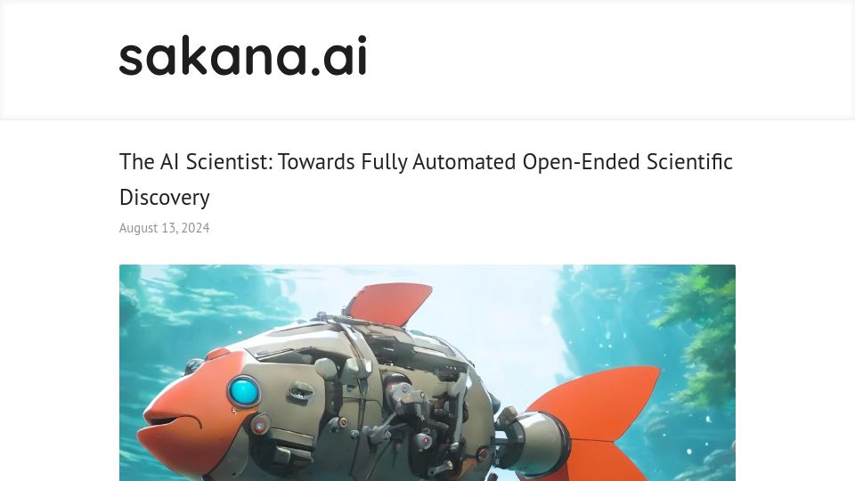 Screenshot of sakana.ai: The AI Scientist: Towards Automated Open-Ended Scientific Discovery