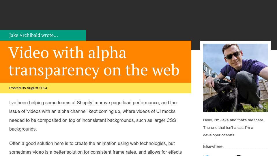 Screenshot of jakearchibald.com: Video with Alpha Transparency on the Web
